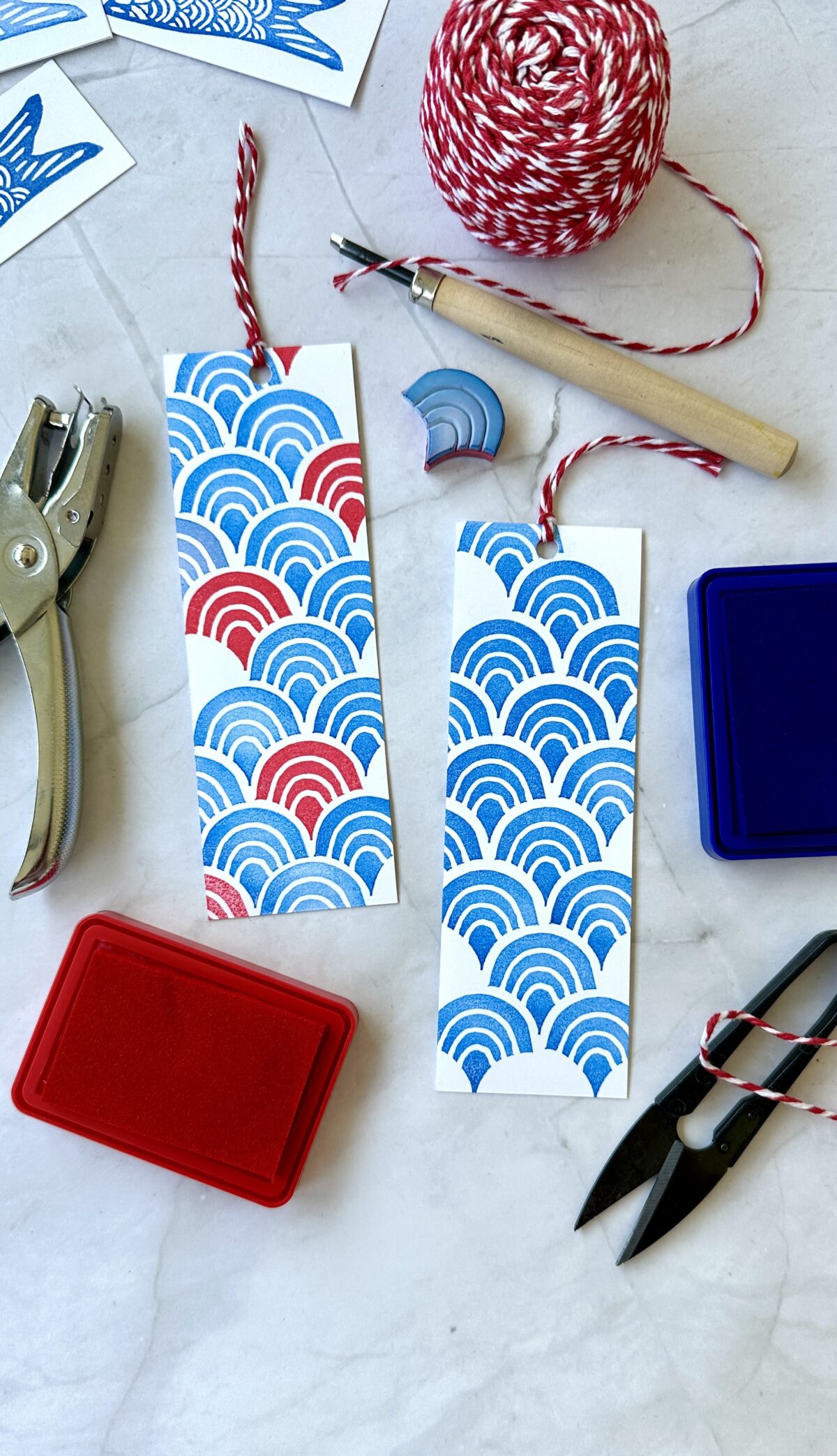 Nouveaux marque-pages imprimés à la main : Nuages et vagues japonaises