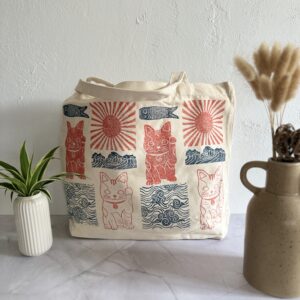 Tote bag japon chat porte bonheur